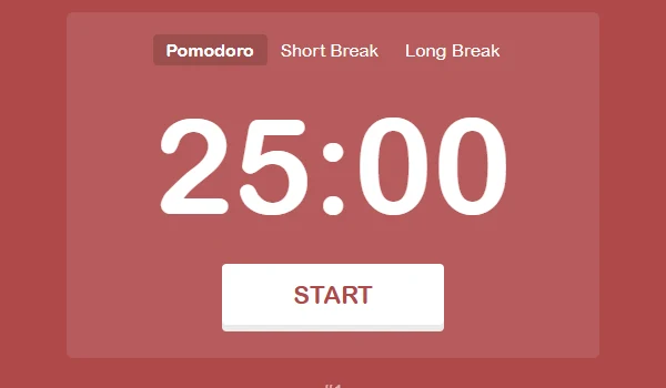 The Pomofocus timer showing 25:00 and a Start button.